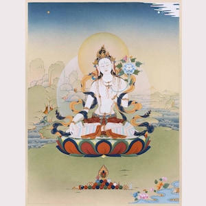 White Tara Thangka Giclée Canvas Print: Mother of Compassion