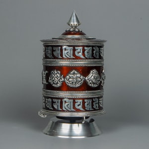 Handcrafted Tibetan Prayer Wheel: Copper & Silver Buddhist Meditation Spinner
