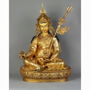 Gold Gilded Guru Rinpoche Statue I Enlightened Master I Vajrayana Buddhism