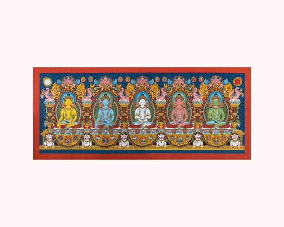 五大仏陀タンカ |ネワリアート |ネパールの手描き仏教美術 - Etsy 日本