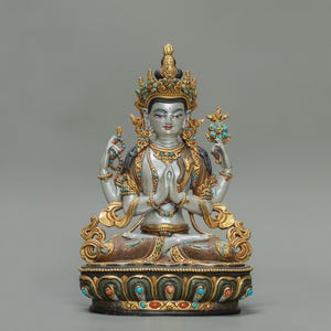 Handmade Chenrezig Statue: Gold & Copper Avalokiteshvara Buddhist Art