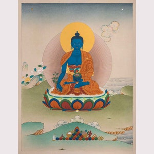 Medizin Buddha Thangka Malerei: Traditionelle Giclée Leinwandkunst
