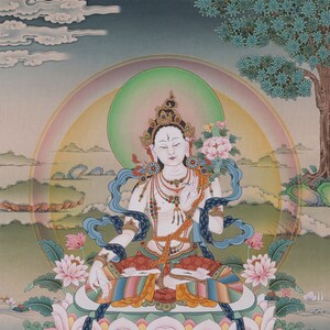 White Tara Thangka in Tibetan Buddhist Art L Giclée High Quality Fine ...