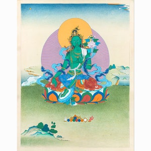 Grüne Tara Thangka Kunstdruck: Mutter von Buddha Giclée Leinwand