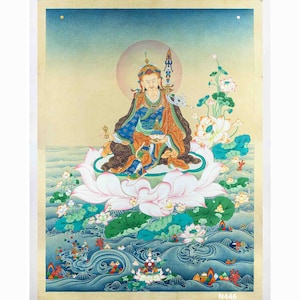 Beautiful Guru Padmasambhava Tradtional Thangka Painting, Tantric master, Founder of Tibetan Buddhism, Lotus Born, Thangka Nepal
