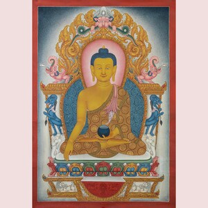 Hand-Painted Shakyamuni Buddha Thangka | Traditional Tibetan Art | Enlightenment Symbol | Spiritual Wall Decor