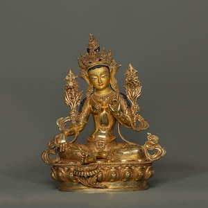 Green Tara Statue l Authentic Hand-carved Art l Gilded with Pure Gold