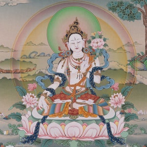 White Tara Thangka in Tibetan Buddhist Art L Giclée High Quality Fine ...