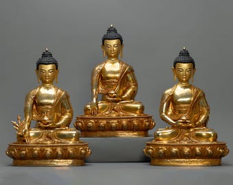 Beautifully Crafted Three Buddha Set I 24K Gold Gilded I