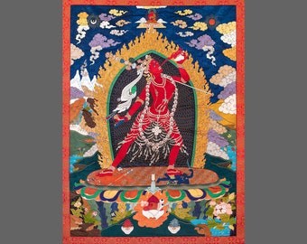 Vajrayogini Thangka Appliqué: Tibetan Buddhist Canvas Print