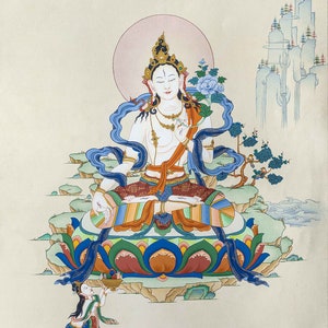 Traditional White Tara in Tibetan Thangka painting I Mother of Long Life I Refined Art I Pure Gold I Mother Tara I Thangka Nepal image 9