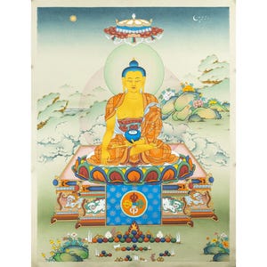 Art Bouddha Shakyamuni Thangka peint à la main || Art bouddhiste tibétain traditionnel I Pierre en pâte mélangée
