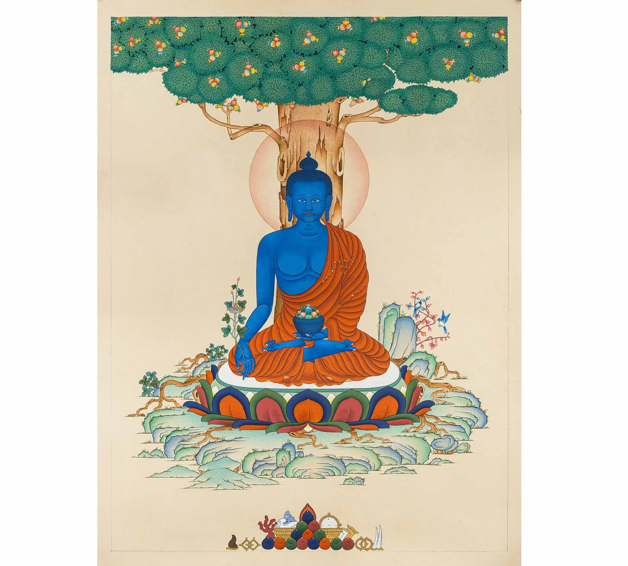 Medicine Buddha Thangka Painting: Traditional Giclée Canvas Art