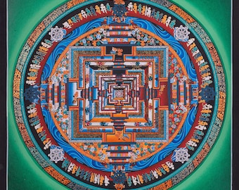 Kalachakra Mandala Thanka pintado a mano en arte budista tibetano l Oro de 24 quilates
