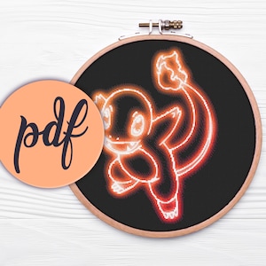 Neon Charmander - Cross Stitch Pattern (Instant Download PDF)