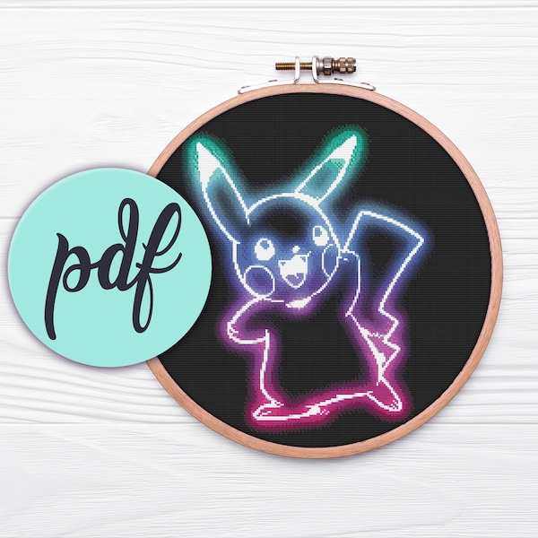 Neon Pikachu - Cross Stitch Pattern (Instant Download PDF)