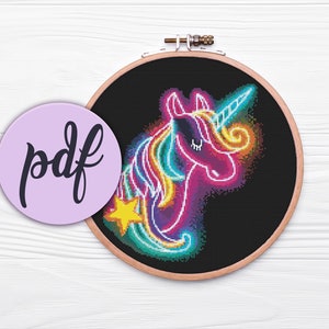 Neon Unicorn - Cross Stitch Pattern (Instant Download PDF)