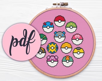 Poké Ball Collection - Cross Stitch Pattern (Instant Download PDF)