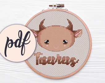 Kawaii Zodiac Stier - Kruissteekpatroon (directe download PDF)