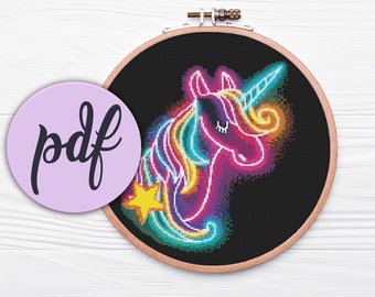 Neon Unicorn - Cross Stitch Pattern (Instant Download PDF)