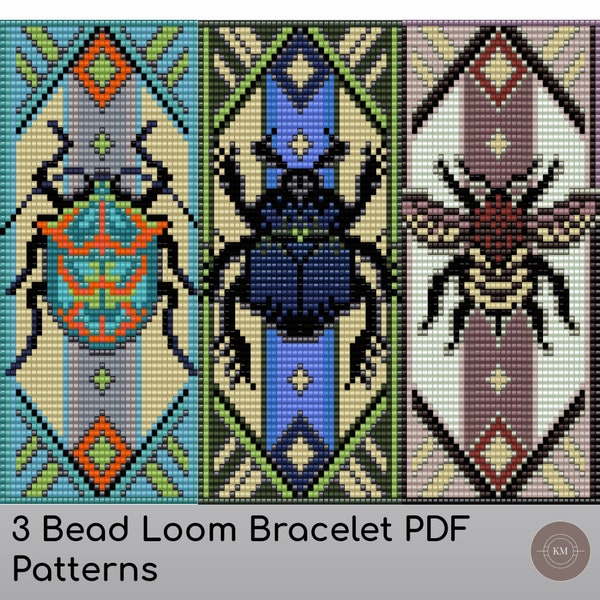 Set of 3 Bead Loom Bracelet PDF Pattern- Instant Download