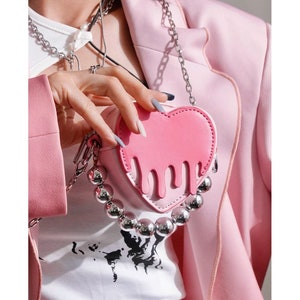 Pink Heart Shaped Handbags, Fashion Chain Decor Crossbody Bag