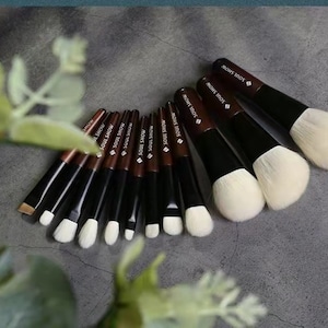 Ziegenhaar Sandelholz Mini Reisegröße voller Make-up Pinsel Set mit PU-Ledertasche