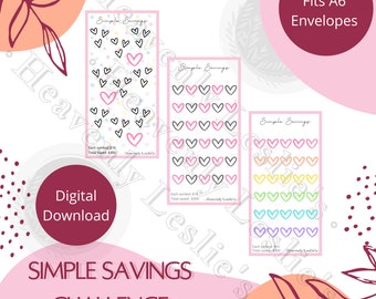 Simple Savings Challenge (numérique) - Money Savings Challenge, convient aux enveloppes A6, budgétisation de trésorerie, système de rembourrage d'espèces