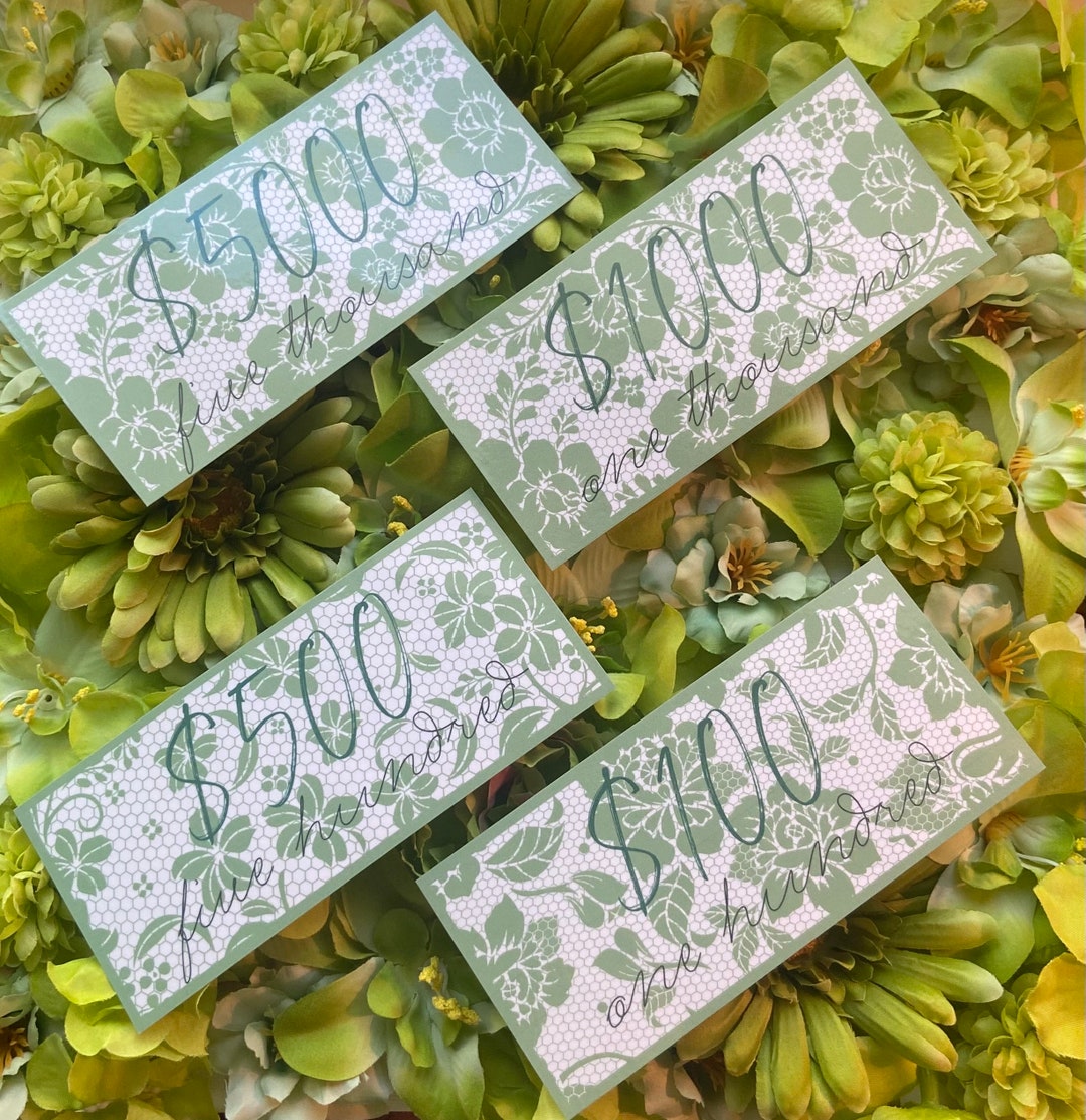 Laminated Green Lace Money Place Holders Denominations 5k Etsy