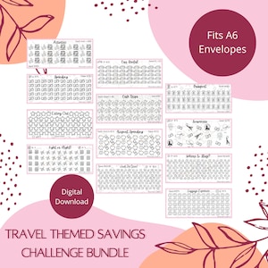 Travel Themed Savings Challenge (Digital) - 2025/2026 savings challenge bundle, cash budgeting 13k+ in savings, 12 savings challenges!