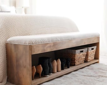 Upholstered Bench with Shelf Storage - complete plans with detailed instructions and step bystep plans to build it.