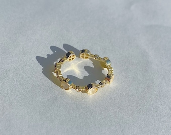 Alter Geldring - Vintage Goldring für Frauen - Kristall Kreise vergoldet