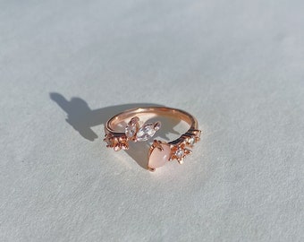 Mermaid Tail Crystal Ring-Handmade-Adjustable, Rosa Kristalle und Rose Gold Band