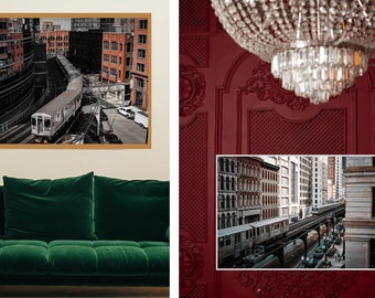 City Train Photo Art Prints Set of 2, Geometric Building Design, Urban Transportation Art, Modern Cityscape, Industrial Heritage Photography