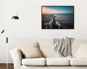Aerial City & Water View Photo Print, Skyline Reflection Photography, Urban Gallery Wall Art, Waterfront Skyline Art Print, Modern City Art