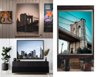 City Bridge Photo Print Set of 3, Skyline & Cityscape Buildings, Urban Skyline Decor, Iconic Bridge Photography, Modern Cityscape Photograph