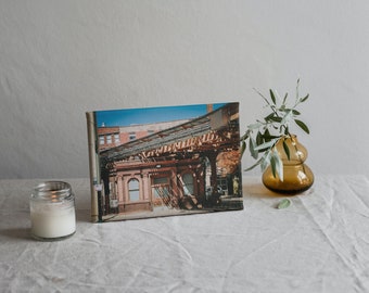 Old City Building Photo Art Print, Vintage Style Urban Decor, Nostalgic Cityscape Photography, Historic Architecture & Locomotive Wall Art