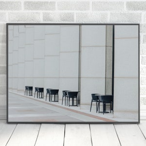 Black and White Minimalist Table and Chairs Photo Print, Modern Dining Room Decor, Monochromatic Wall Art, Photography Print, Home Decor