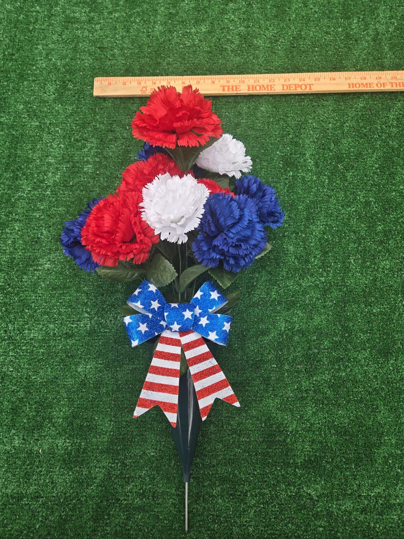 Red White Blue Carnation Cemetery Flower Bouquet Decoration, Patriotic ...
