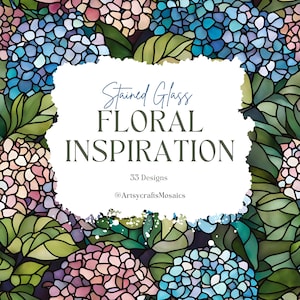 Printable Stained Glass Flowers Patterns - Floral pattern  - Mosaic Inspiration - 33 Designs - pdf - digital file