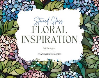Printable Stained Glass Flowers Patterns - Floral pattern  - Mosaic Inspiration - 33 Designs - pdf - digital file