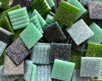 20x20mm Vitreous Glass Tiles - Green Wave Mix - 1lb