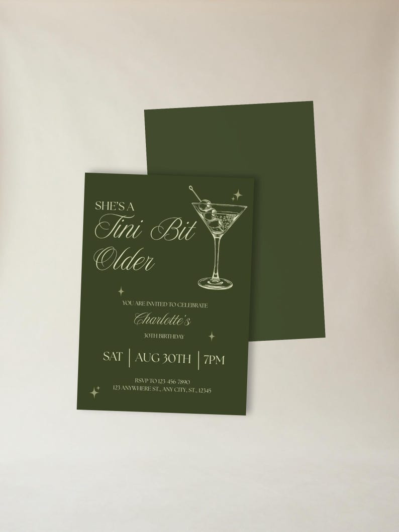 A Tini Bit Older Birthday Invitation Template, Martini Green, Canva ...
