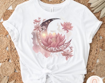 Lotus Moon PNG, Boho sublimation design for t-shirt, Lotus Moon PNG, Astrology sublimation, Mystical, Celestial, Watercolor, Yoga, Ayurveda