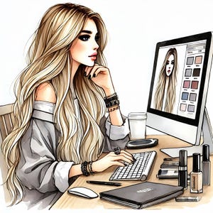 Clipart de chica de moda en acuarela, 12 JPG de alta resolución, chica jefa, gráficos de chica trabajadora, álbumes de recortes, creación de tarjetas, diario basura