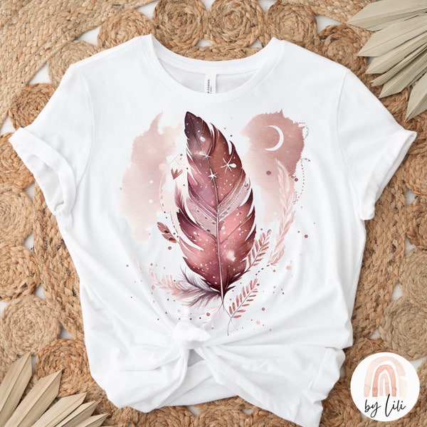 Boho PNG, Boho sublimation design for t-shirt, Boho Feather PNG, Astrology sublimation, Mystical, Celestial, Watercolor Feather PNG