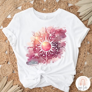 Boho Sun PNG, Diseño de sublimación Boho para camiseta, Sol PNG, Sublimación de Astrología, Místico, Celestial, Acuarela Sol PNG