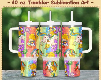 Regenbogenmädchen-Einhorn (ohne KI) – 40-oz-Becherfolie (PNG, 300 dpi) – Sublimationsdesign (digitale Datei)