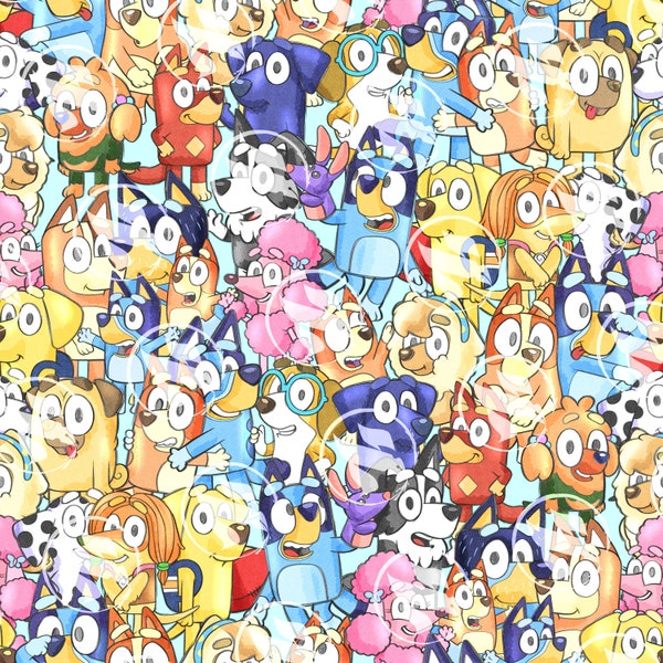 Blue Stacked Print, Cute Sublimation File, Blue Digital Paper, Cartoon Seamless, Dog Seamless Pattern