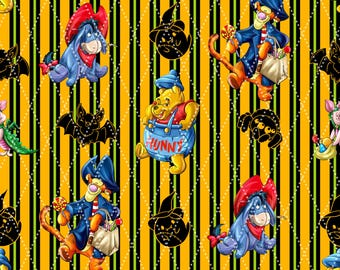 Halloween Bear and Friends Orange Stripes (No IA) Seamless Pattern 15" x 15" 300 DPI – Digital Paper for Sublimation, Fabric & Scrapbooking